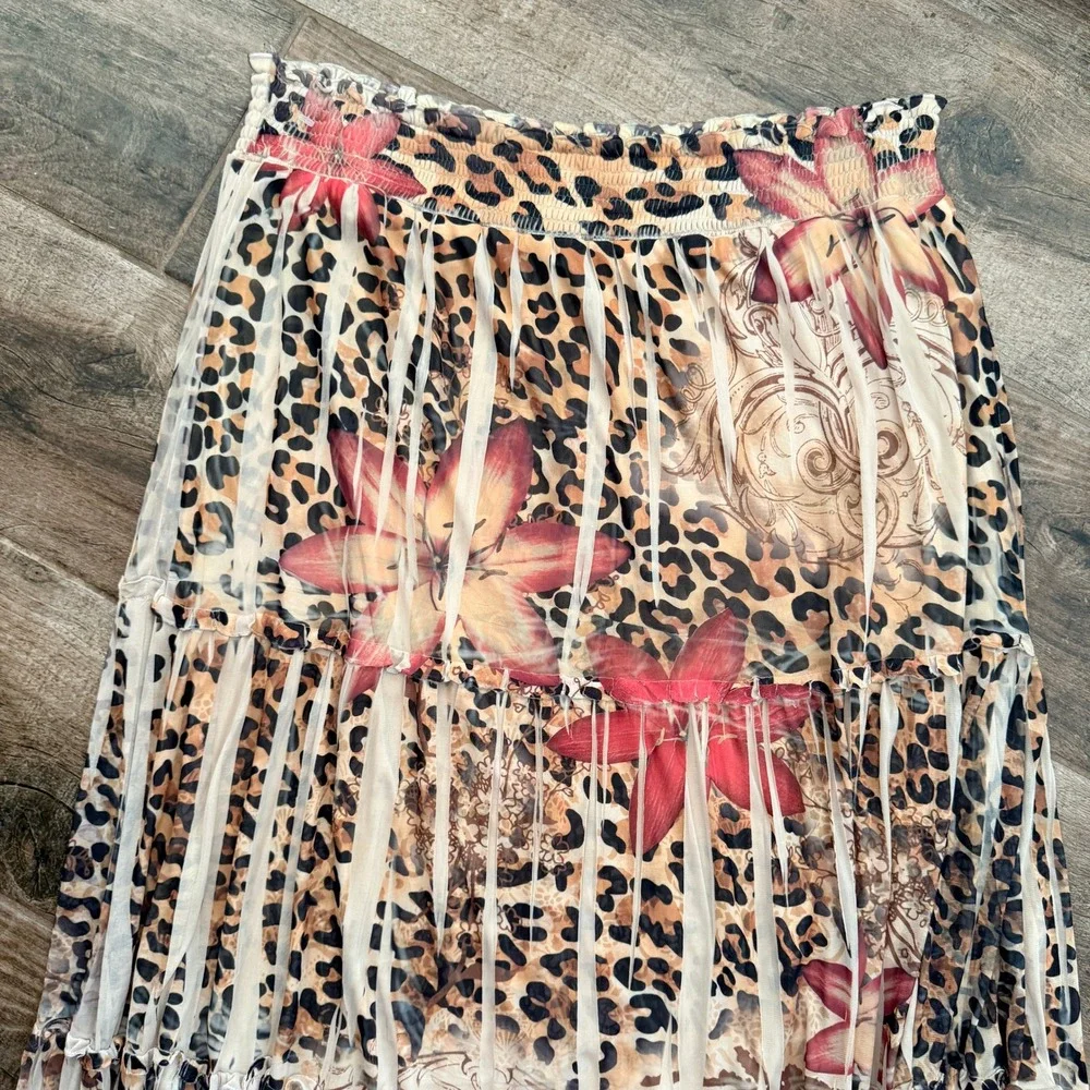 Lane Bryant Womens Leopard Floral Tiered Smocked Maxi Skirt, Tan, 14/16